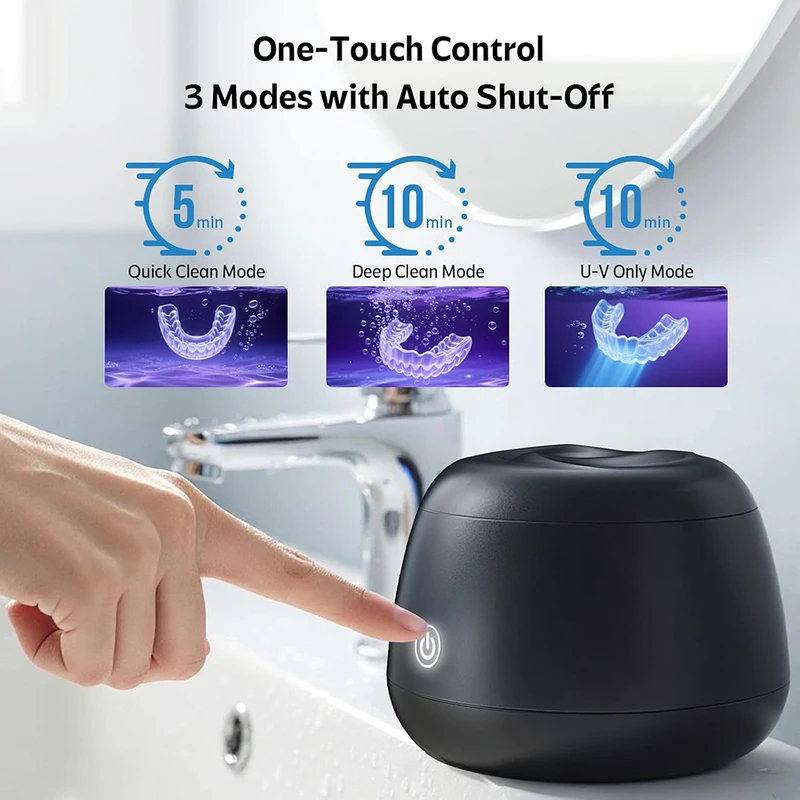 Dental Guard Night - 新型超音波リテーナー洗浄機 48kHz 200ML 歯科用洗浄ポッド UVディープクリーニング機能付き ブレース、ナイトガード、入れ歯用