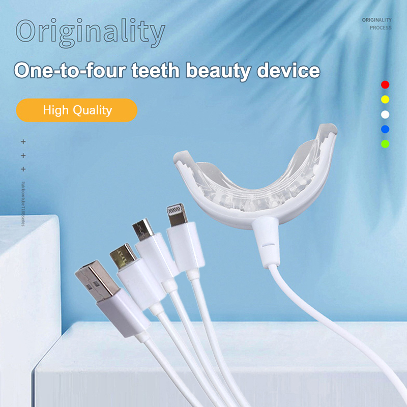 Teeth Whitening With Blue Light - 歯のホワイトニング用の充電式LEDライト,USB経由で充電可能,4in 1,16タイマー,青色光,オーラルケア,漂白剤,1個