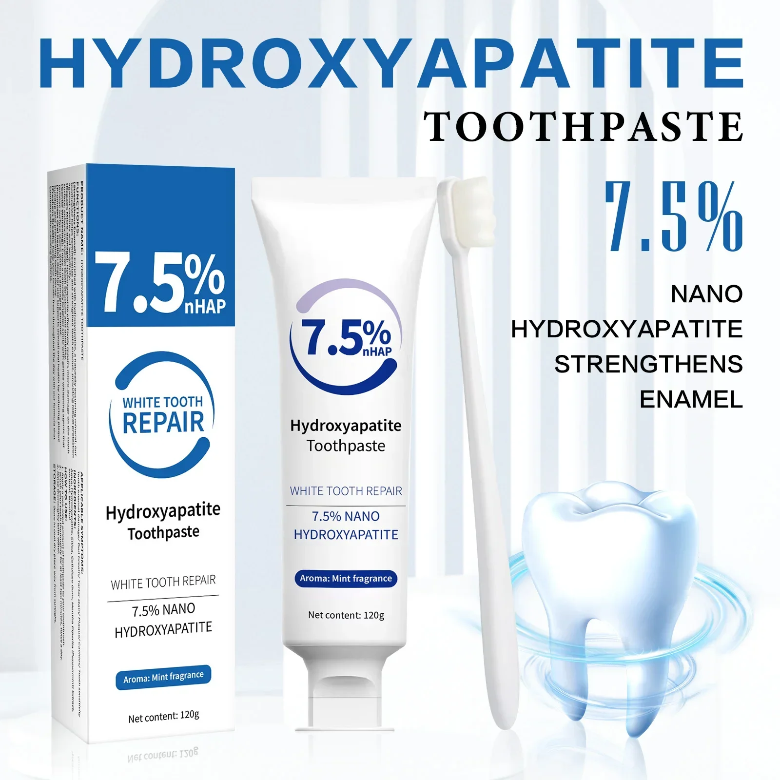 Hydroxyapatite Toothpaste - 歯磨き粉＆ホワイトニングペンキット - ハイドロキシアパタイト配合、エナメル質修復フォーミュラ、強力な汚れ除去＆爽やかな息、優しい毎日のケア。