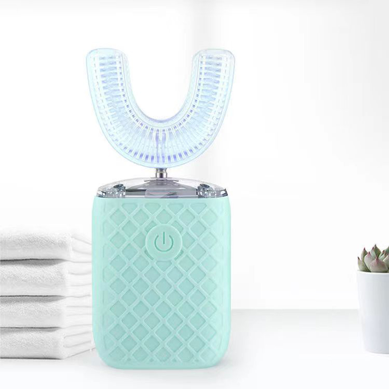 Teeth Whitening With Blue Light - 360 ° 自動電動歯ブラシ U 字型充電式大人子供用シリコーン音波歯ブラシブルーライト歯ホワイトニング