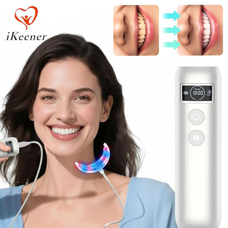 Teeth Whitening With Blue Light - 歯のホワイトニング促進器 16 LED赤青光増強ライトトレイ タイマー付き 歯茎の健康修復 ホームケア用歯のケアキット