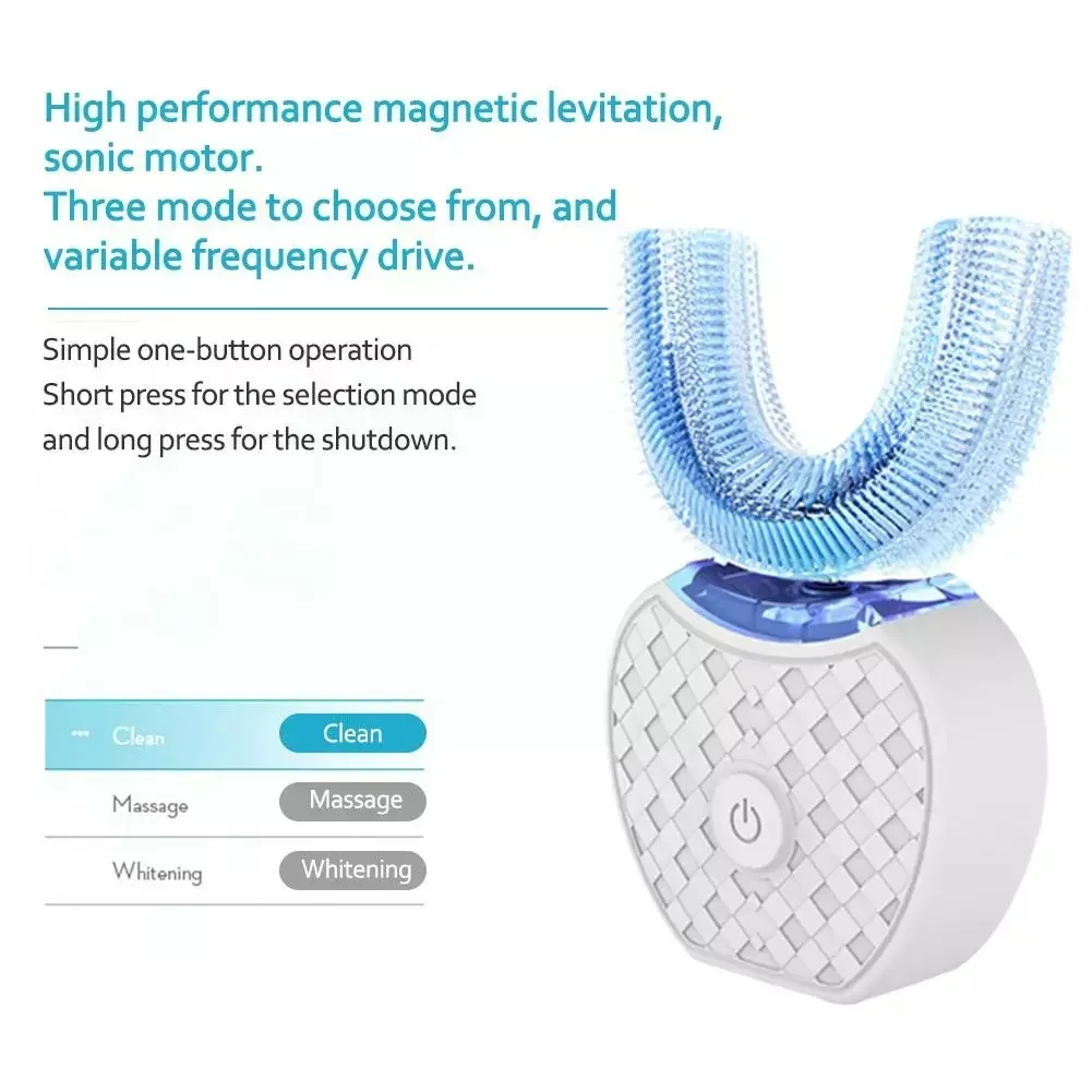 超音波電動歯ブラシ 大人用 自動U字型フルマウス360 °  - Teeth Whitening With Blue Light のレビューと価格